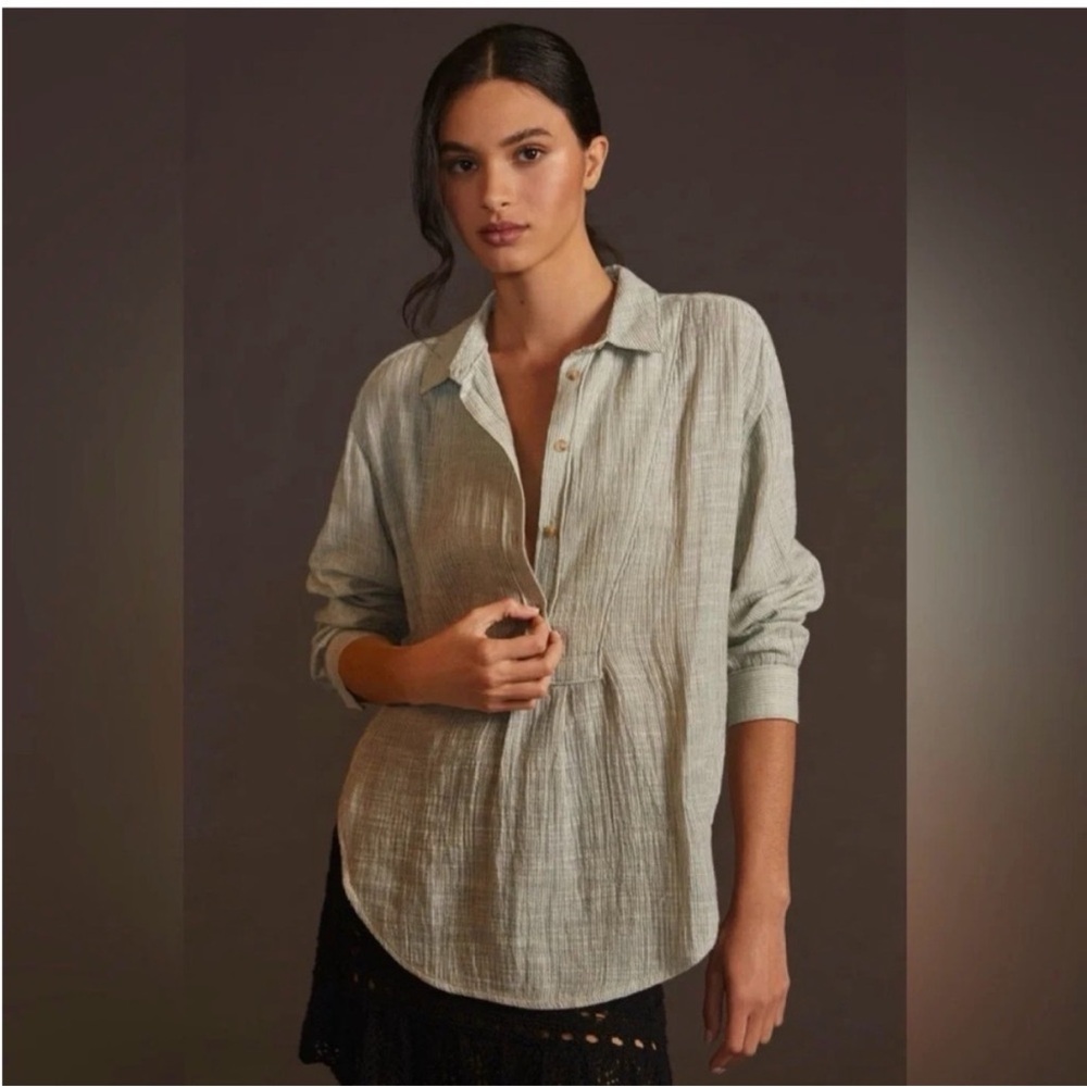 Anthropologie Stripe Gauze Popover Tunic- XS